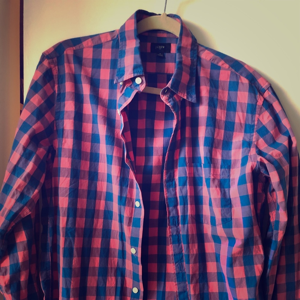 JCrew Salmon/blue collared shirt